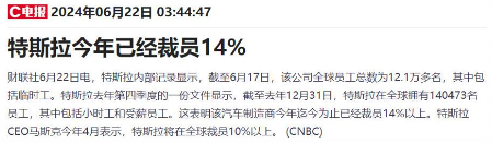 特斯拉被曝年内已裁员 14%！(图1)