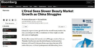 欧莱雅罕见下调全球美妆增长预期，中国市场疲软成主因(图1)