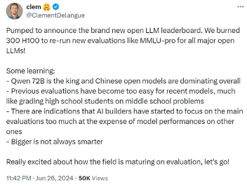 阿里Qwen2-72B登顶全球开源模型榜首，中国大模型技术引领世界(图1)